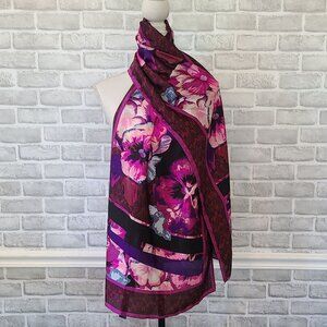 White House Black Market Viola Oblong Scarf Cabernet Purple Floral NWT $80